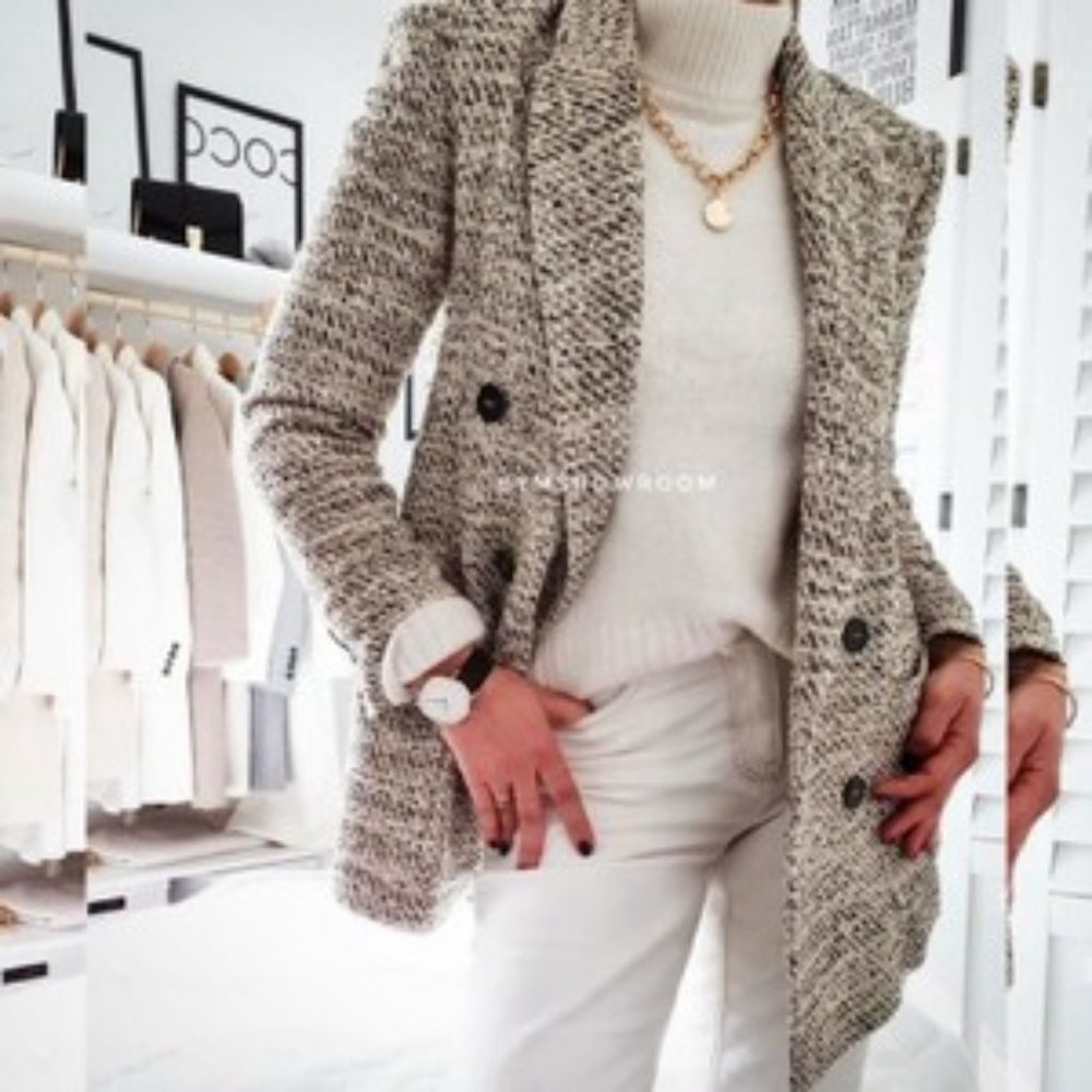 Zara Oversized Double Breasted Tweed Blazer
